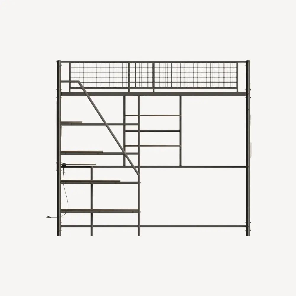 Bellemave® Full Size Loft Bed with Desk, Metal Loft Beds with LED Lights & Charging Station, Heavy Duty Metal Loft Bed Frame with Shelves, Safety Guard & Storage Stairs, No Box Spring Needed (Black) - Bellemave