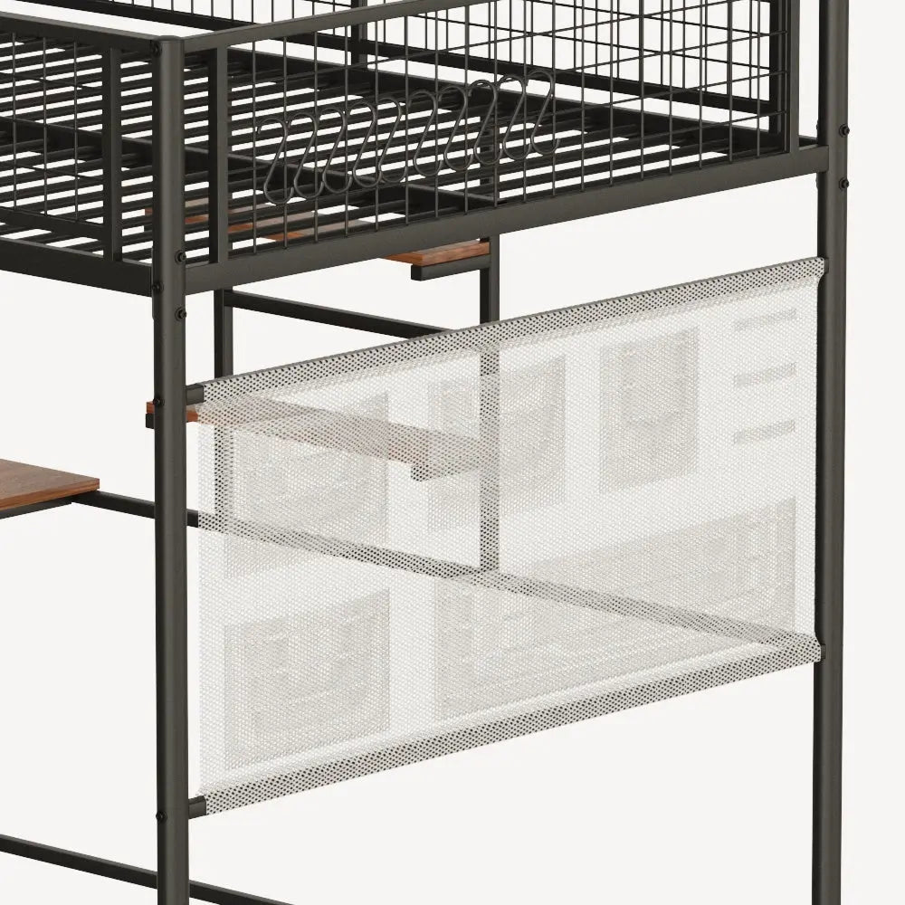 Bellemave® Full Size Loft Bed with Desk, Metal Loft Beds with LED Lights & Charging Station, Heavy Duty Metal Loft Bed Frame with Shelves, Safety Guard & Storage Stairs, No Box Spring Needed (Black) - Bellemave