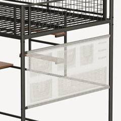 Bellemave® Full Size Loft Bed with Desk, Metal Loft Beds with LED Lights & Charging Station, Heavy Duty Metal Loft Bed Frame with Shelves, Safety Guard & Storage Stairs, No Box Spring Needed (Black) - Bellemave