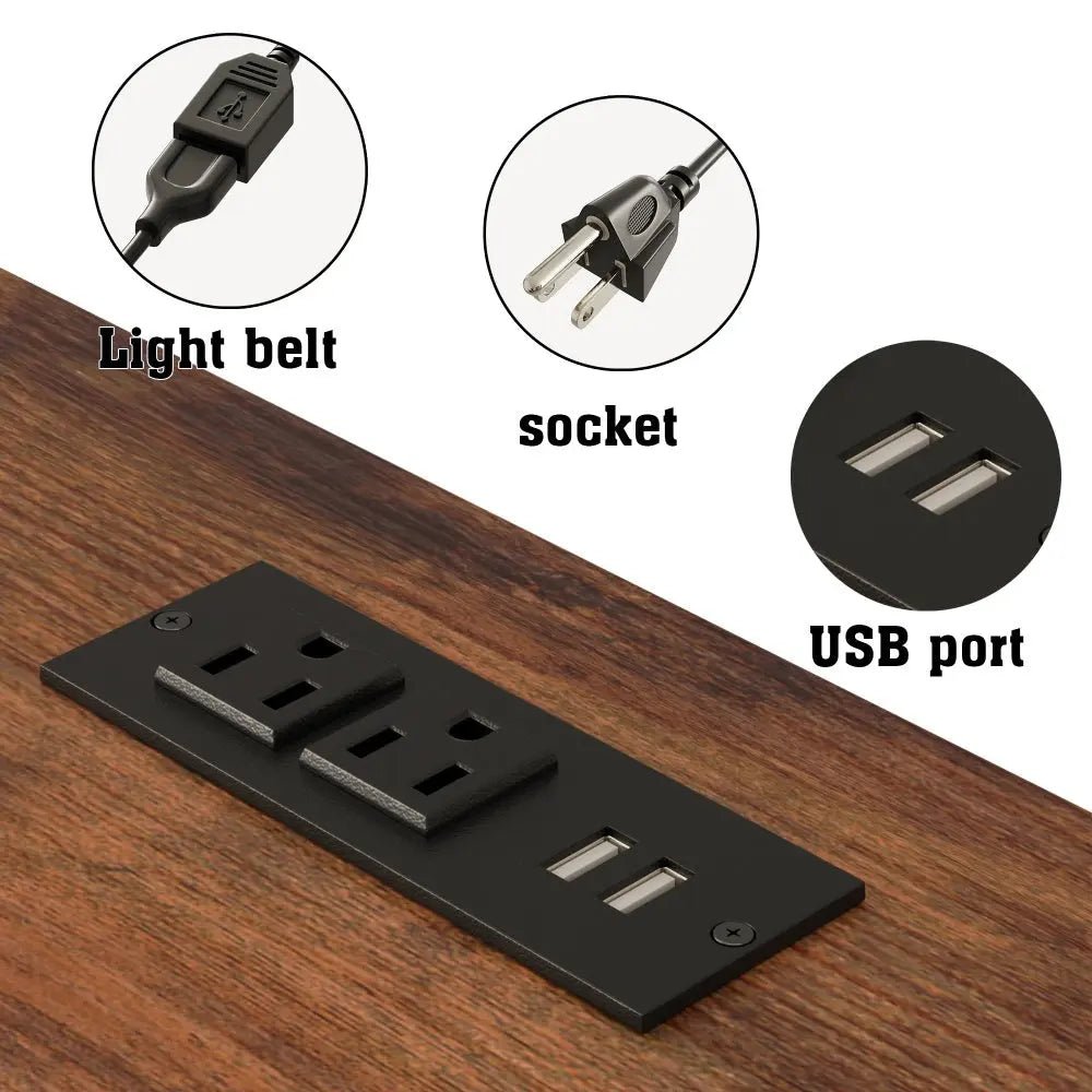 Bellemave® Full Size Loft Bed with Desk, Metal Loft Beds with LED Lights & Charging Station, Heavy Duty Metal Loft Bed Frame with Shelves, Safety Guard & Storage Stairs, No Box Spring Needed (Black) - Bellemave