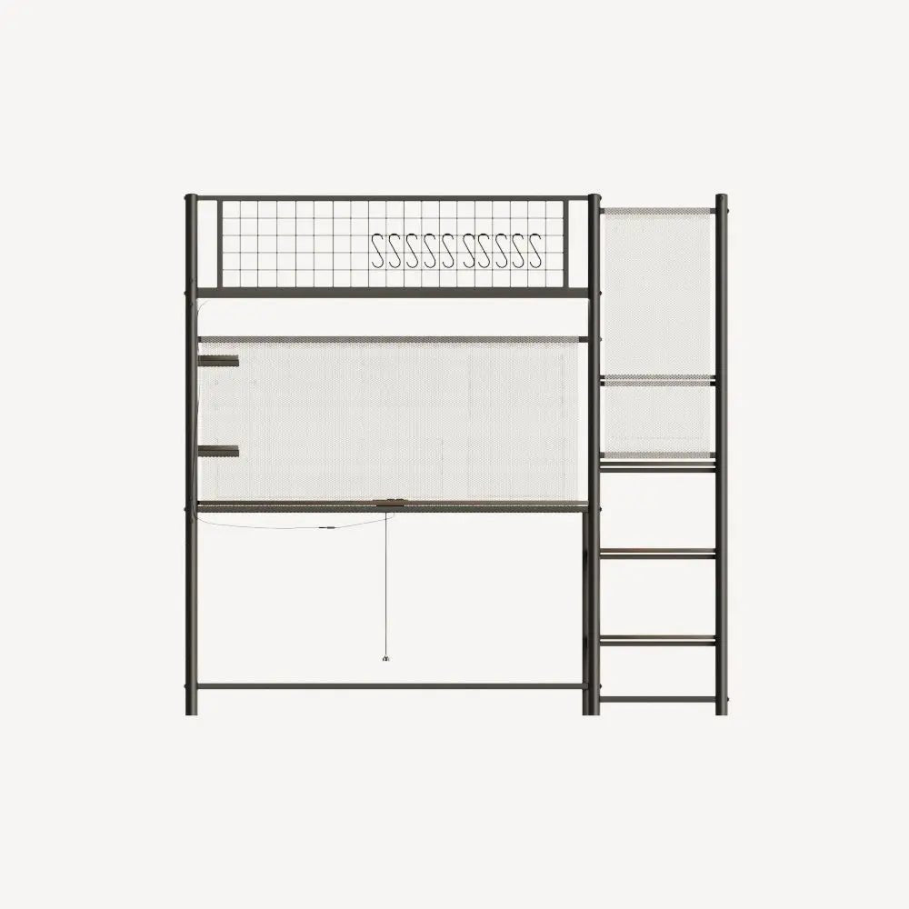 Bellemave® Full Size Loft Bed with Desk, Metal Loft Beds with LED Lights & Charging Station, Heavy Duty Metal Loft Bed Frame with Shelves, Safety Guard & Storage Stairs, No Box Spring Needed (Black) - Bellemave