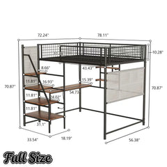 Bellemave® Full Size Loft Bed with Desk, Metal Loft Beds with LED Lights & Charging Station, Heavy Duty Metal Loft Bed Frame with Shelves, Safety Guard & Storage Stairs, No Box Spring Needed (Black) - Bellemave