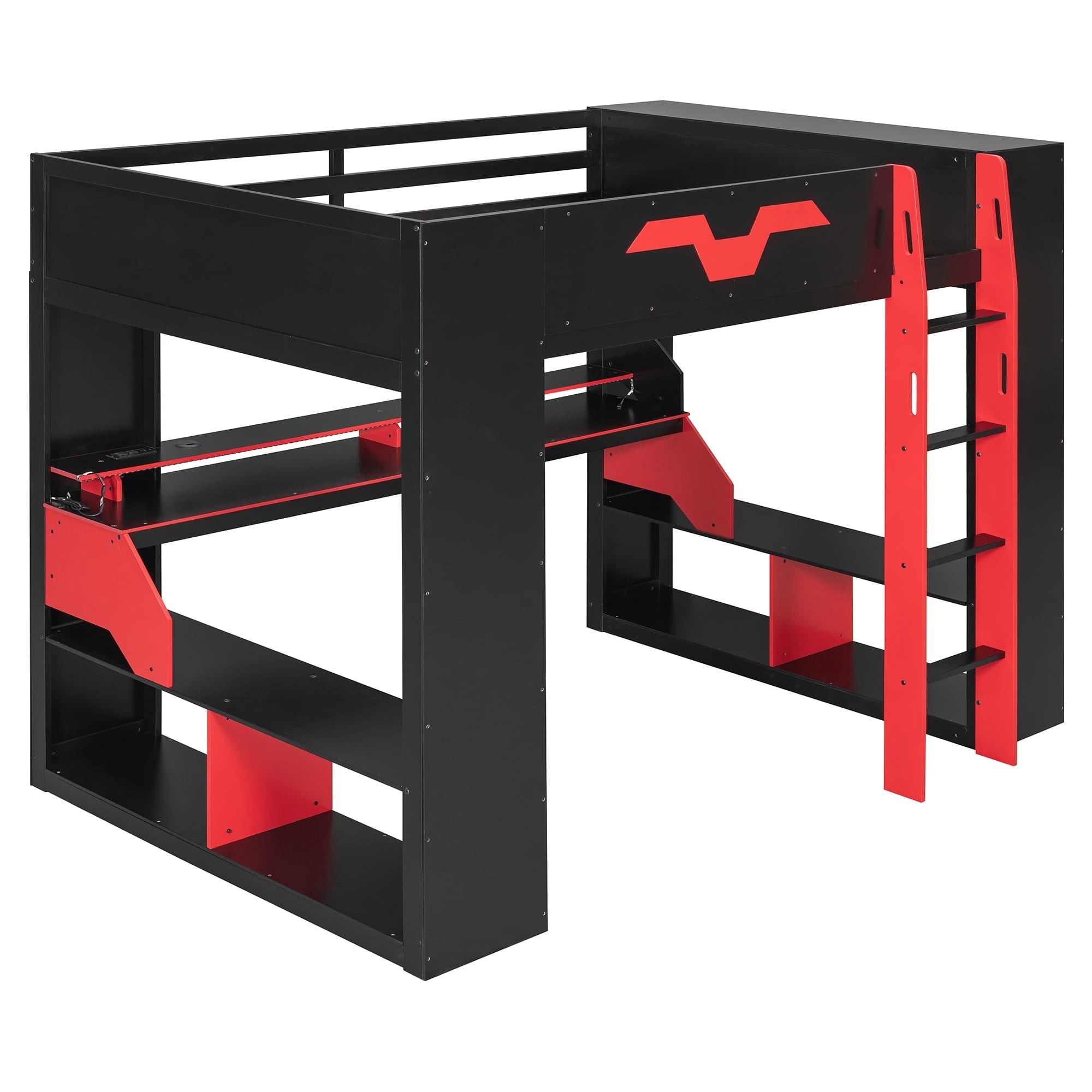Bellemave® Full Size Loft Bed with Desk & Storage Shelves, Charging Station, RGB Lights & Cable Management, Space - Saving Wood Gaming Loft Bed, Noise - Free - Bellemave