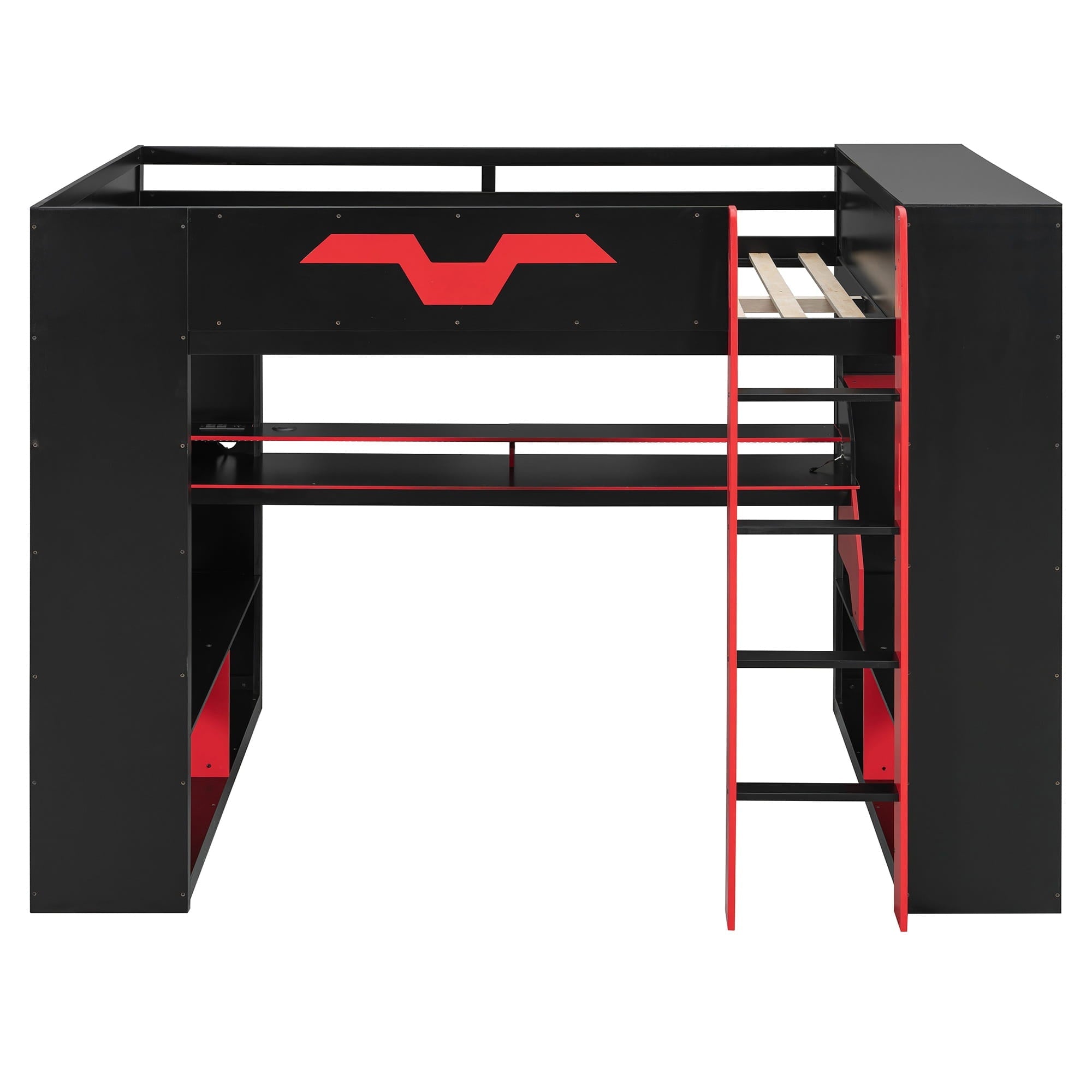 Bellemave® Full Size Loft Bed with Desk & Storage Shelves, Charging Station, RGB Lights & Cable Management, Space - Saving Wood Gaming Loft Bed, Noise - Free - Bellemave