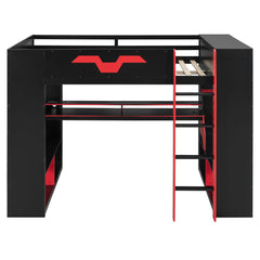 Bellemave® Full Size Loft Bed with Desk & Storage Shelves, Charging Station, RGB Lights & Cable Management, Space - Saving Wood Gaming Loft Bed, Noise - Free - Bellemave