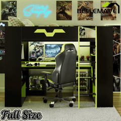 Bellemave® Full Size Loft Bed with Desk & Storage Shelves, Charging Station, RGB Lights & Cable Management, Space - Saving Wood Gaming Loft Bed, Noise - Free - Bellemave