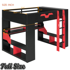 Bellemave® Full Size Loft Bed with Desk & Storage Shelves, Charging Station, RGB Lights & Cable Management, Space - Saving Wood Gaming Loft Bed, Noise - Free - Bellemave