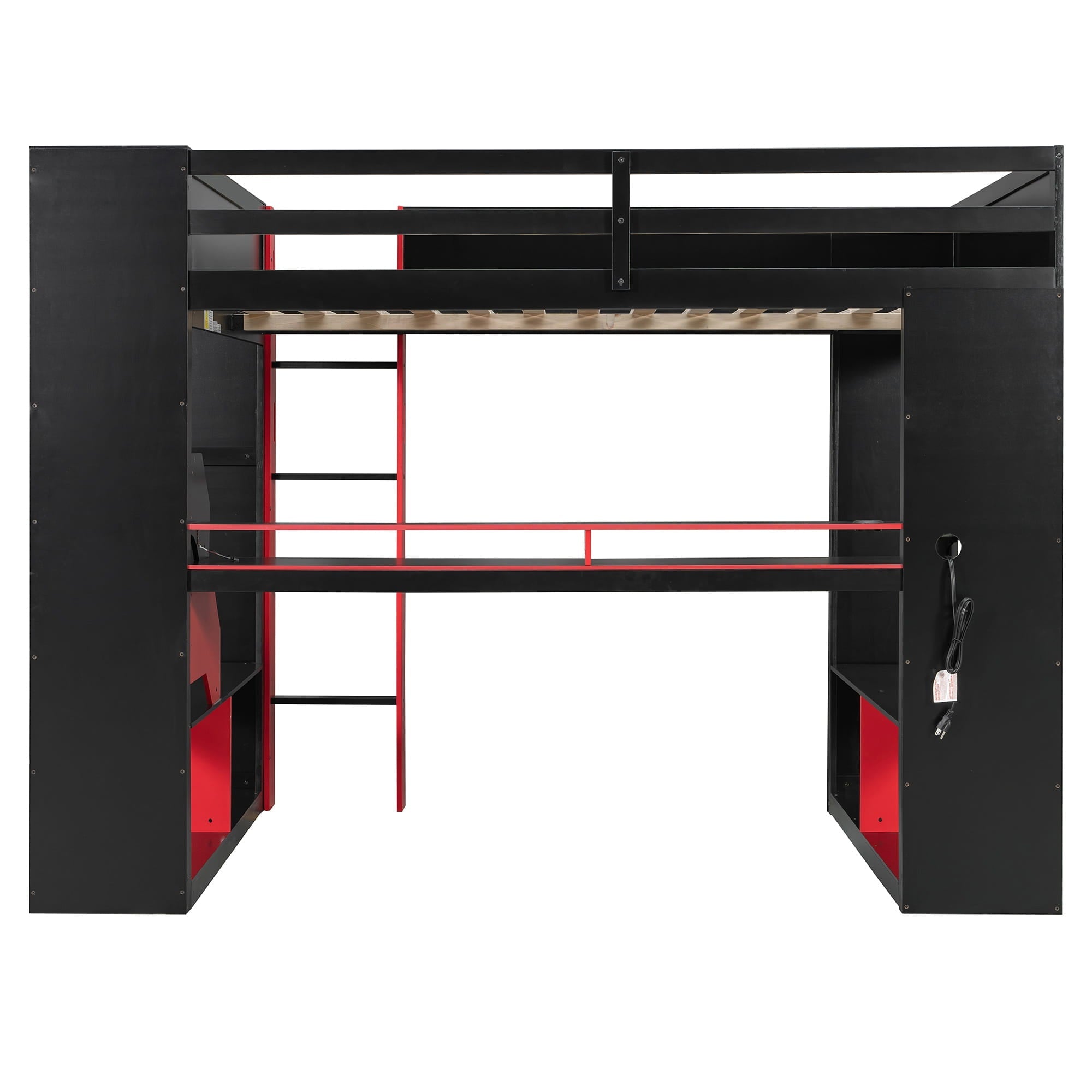 Bellemave® Full Size Loft Bed with Desk & Storage Shelves, Charging Station, RGB Lights & Cable Management, Space - Saving Wood Gaming Loft Bed, Noise - Free - Bellemave
