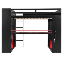 Bellemave® Full Size Loft Bed with Desk & Storage Shelves, Charging Station, RGB Lights & Cable Management, Space - Saving Wood Gaming Loft Bed, Noise - Free - Bellemave
