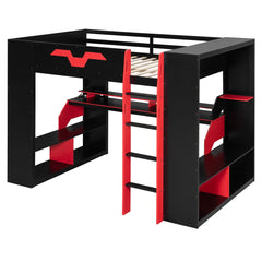 Bellemave® Full Size Loft Bed with Desk & Storage Shelves, Charging Station, RGB Lights & Cable Management, Space - Saving Wood Gaming Loft Bed, Noise - Free - Bellemave