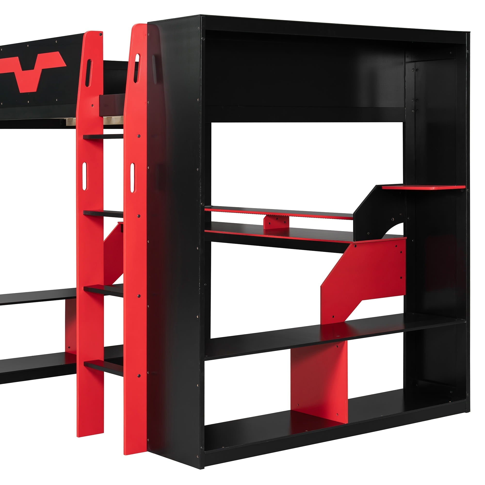 Bellemave® Full Size Loft Bed with Desk & Storage Shelves, Charging Station, RGB Lights & Cable Management, Space - Saving Wood Gaming Loft Bed, Noise - Free - Bellemave
