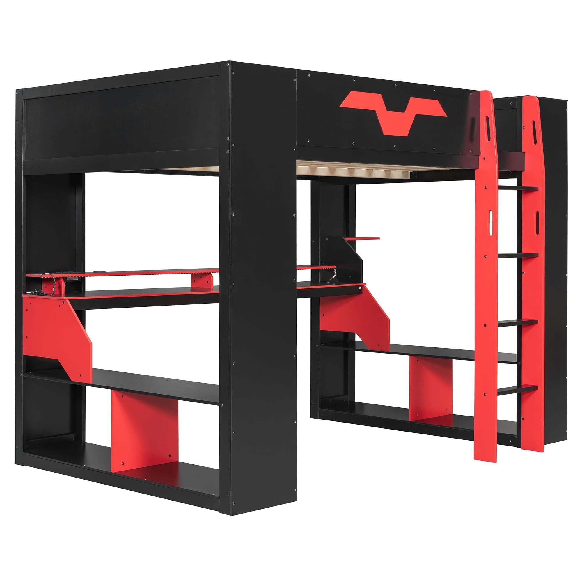 Bellemave® Full Size Loft Bed with Desk & Storage Shelves, Charging Station, RGB Lights & Cable Management, Space - Saving Wood Gaming Loft Bed, Noise - Free - Bellemave