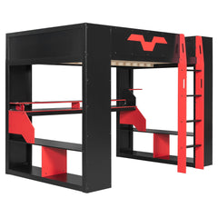 Bellemave® Full Size Loft Bed with Desk & Storage Shelves, Charging Station, RGB Lights & Cable Management, Space - Saving Wood Gaming Loft Bed, Noise - Free - Bellemave