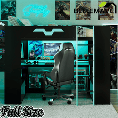 Bellemave® Full Size Loft Bed with Desk & Storage Shelves, Charging Station, RGB Lights & Cable Management, Space - Saving Wood Gaming Loft Bed, Noise - Free - Bellemave