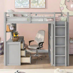 Bellemave® Full Size Loft Bed with Drawers,Desk and Wardrobe - Bellemave