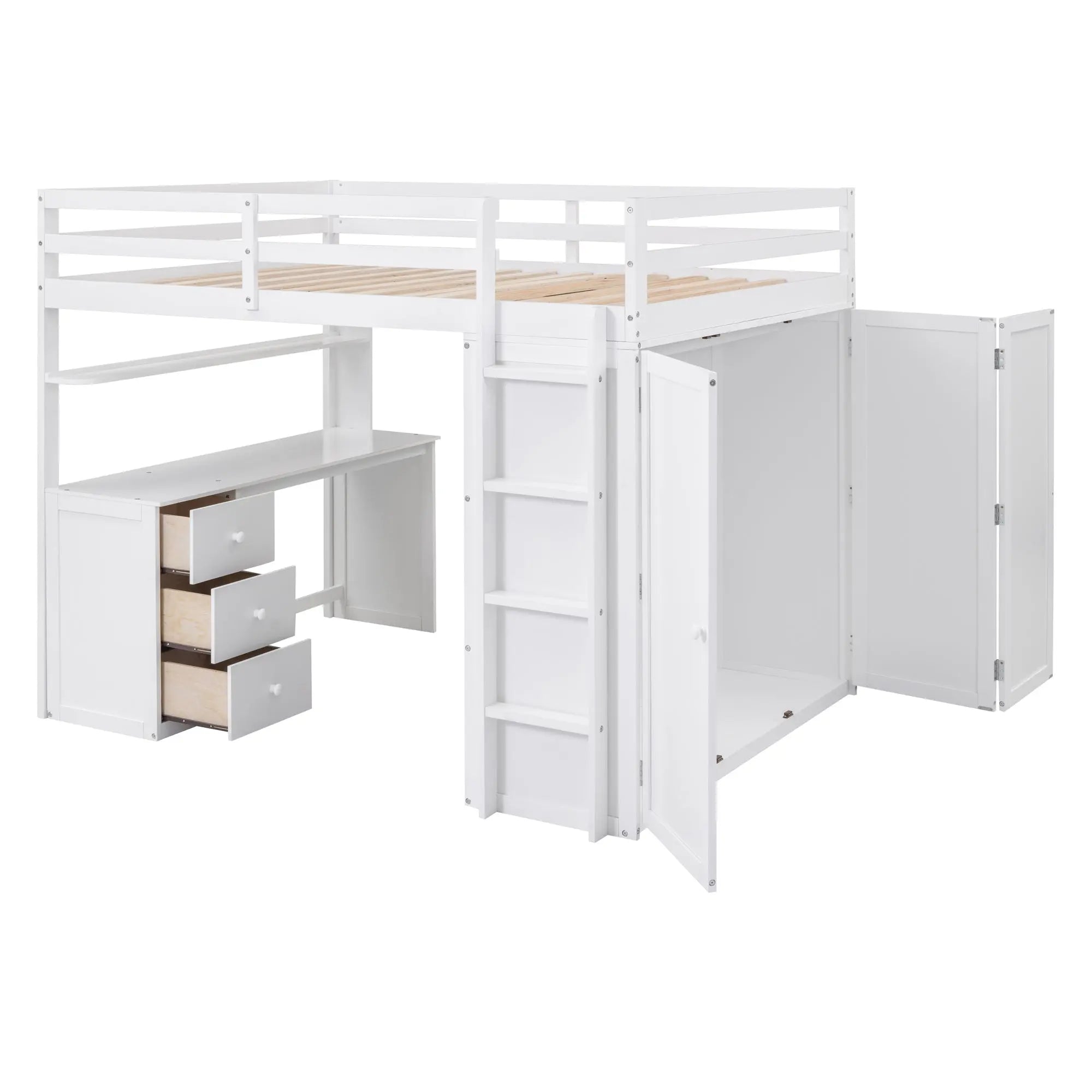 Bellemave® Full Size Loft Bed with Drawers,Desk and Wardrobe - Bellemave