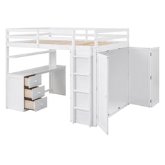 Bellemave® Full Size Loft Bed with Drawers,Desk and Wardrobe - Bellemave