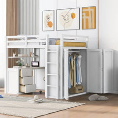 Bellemave® Full Size Loft Bed with Drawers,Desk and Wardrobe - Bellemave