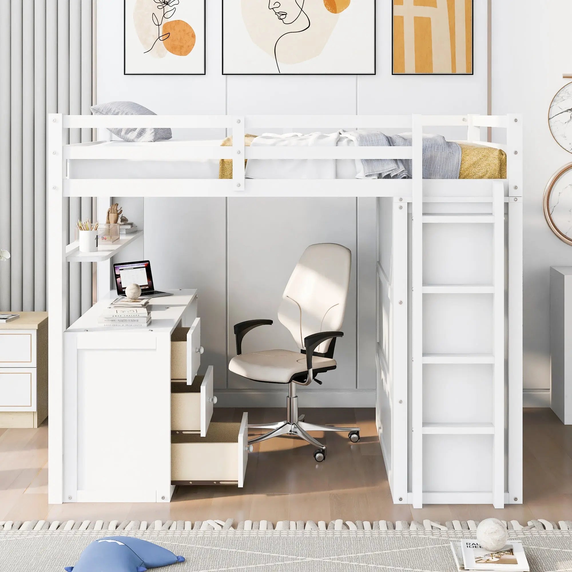 Bellemave® Full Size Loft Bed with Drawers,Desk and Wardrobe - Bellemave