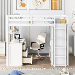 Bellemave® Full Size Loft Bed with Drawers,Desk and Wardrobe - Bellemave