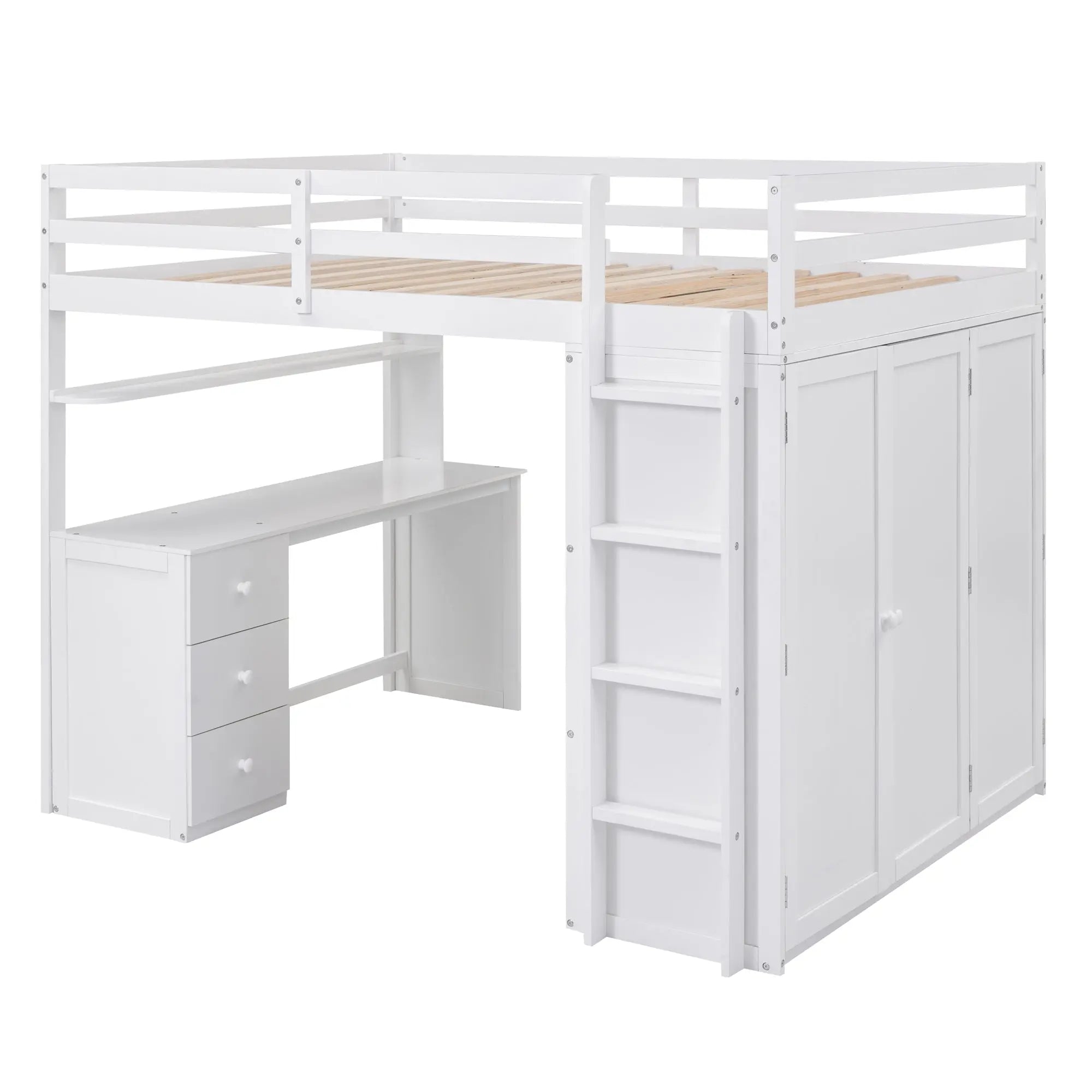 Bellemave® Full Size Loft Bed with Drawers,Desk and Wardrobe - Bellemave