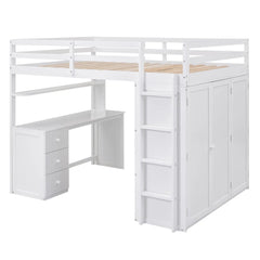 Bellemave® Full Size Loft Bed with Drawers,Desk and Wardrobe - Bellemave