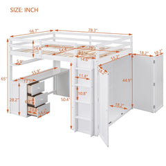 Bellemave® Full Size Loft Bed with Drawers,Desk and Wardrobe - Bellemave