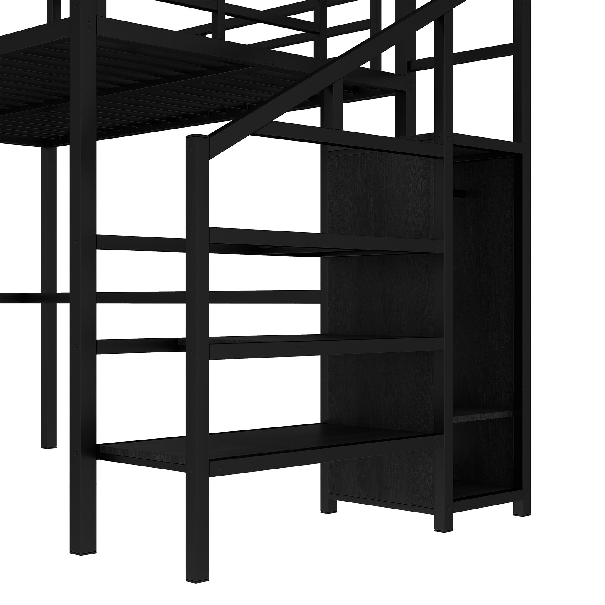 Bellemave® Full Size Loft Bed with L - Shaped Desk, Wardrobe & USB Ports - High Loft Metal Frame with LED Lights, Adjustable Shelf for Teens, Adults, Black - Bellemave