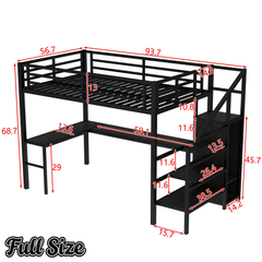 Bellemave® Full Size Loft Bed with L - Shaped Desk, Wardrobe & USB Ports - High Loft Metal Frame with LED Lights, Adjustable Shelf for Teens, Adults, Black - Bellemave