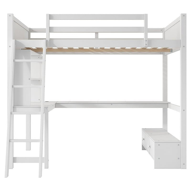 Bellemave® Full Size Loft Bed with L - shaped Multi - storage Desk, LED light and USB Charging Station, Storage Bench with 2 Drawers - Bellemave