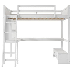 Bellemave® Full Size Loft Bed with L - shaped Multi - storage Desk, LED light and USB Charging Station, Storage Bench with 2 Drawers - Bellemave