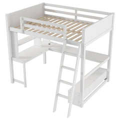 Bellemave® Full Size Loft Bed with L - shaped Multi - storage Desk, LED light and USB Charging Station, Storage Bench with 2 Drawers - Bellemave