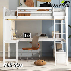 Bellemave® Full Size Loft Bed with L - shaped Multi - storage Desk, LED light and USB Charging Station, Storage Bench with 2 Drawers - Bellemave
