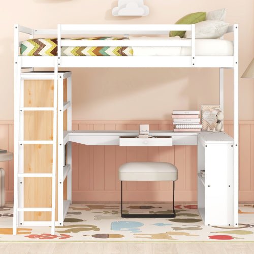 Bellemave® Full Size Loft Bed with Ladder, Shelves and Desk - Bellemave