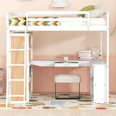 Bellemave® Full Size Loft Bed with Ladder, Shelves and Desk - Bellemave