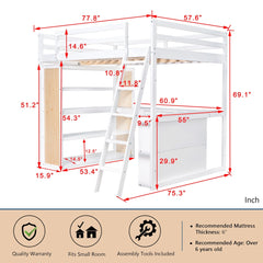 Bellemave® Full Size Loft Bed with Ladder, Shelves and Desk - Bellemave