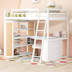 Bellemave® Full Size Loft Bed with Ladder, Shelves and Desk - Bellemave