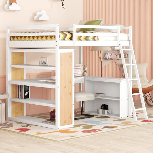 Bellemave® Full Size Loft Bed with Ladder, Shelves and Desk - Bellemave