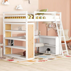 Bellemave® Full Size Loft Bed with Ladder, Shelves and Desk - Bellemave