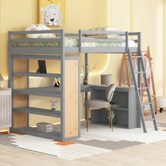 Bellemave® Full Size Loft Bed with Ladder, Shelves and Desk - Bellemave