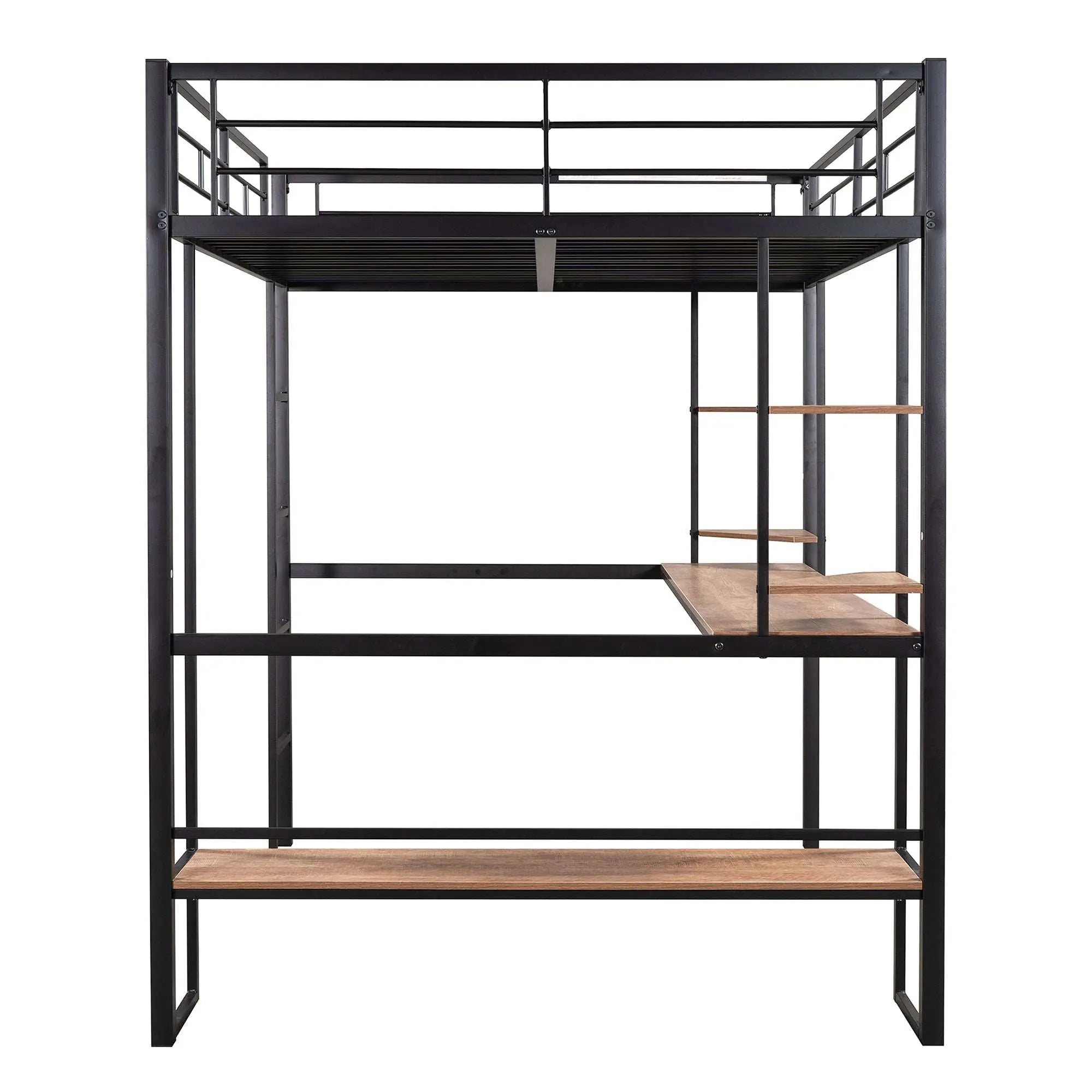 Bellemave® Full Size Loft Bed with Long Desk and Shelves - Bellemave