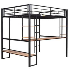 Bellemave® Full Size Loft Bed with Long Desk and Shelves - Bellemave