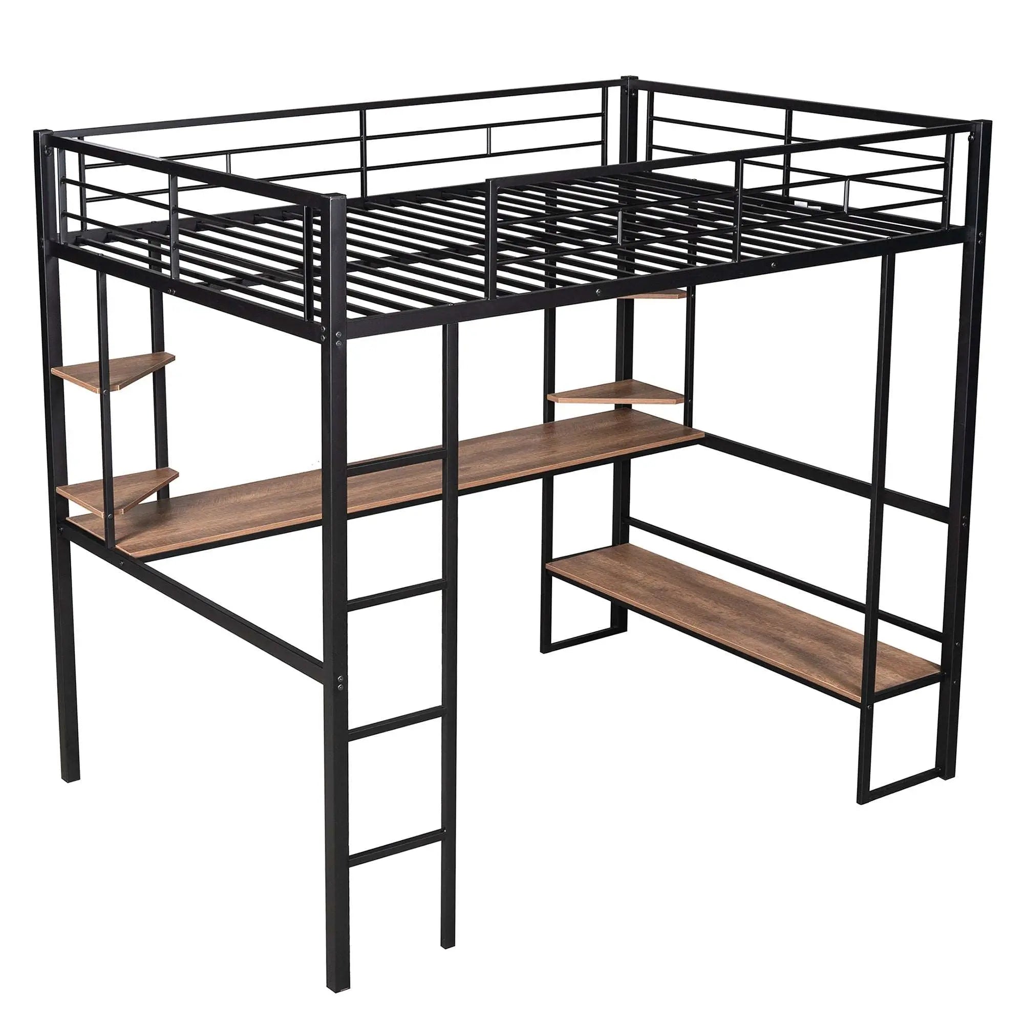 Bellemave® Full Size Loft Bed with Long Desk and Shelves - Bellemave