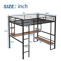 Bellemave® Full Size Loft Bed with Long Desk and Shelves - Bellemave