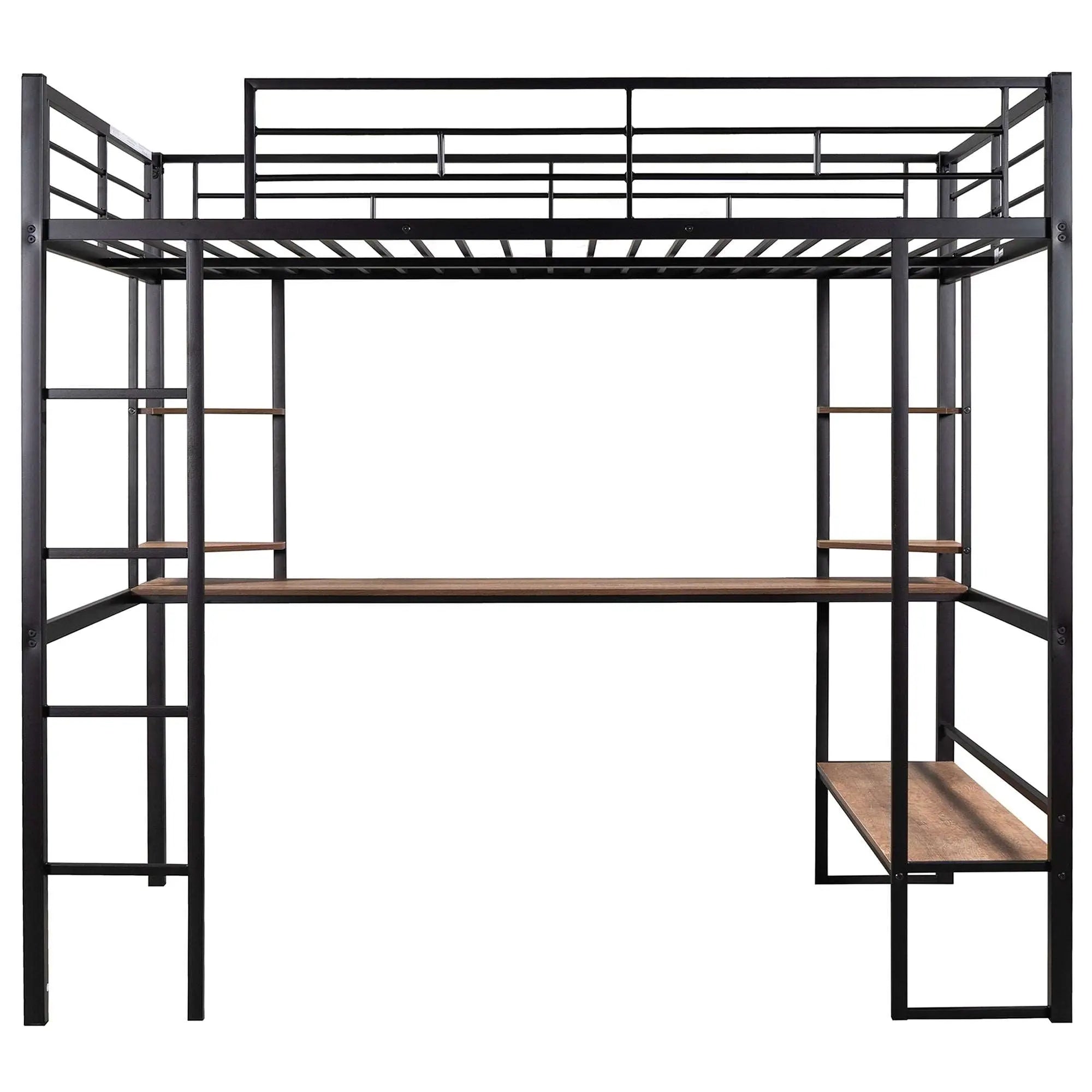Bellemave® Full Size Loft Bed with Long Desk and Shelves - Bellemave