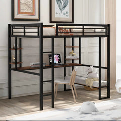 Bellemave® Full Size Loft Bed with Long Desk and Shelves - Bellemave