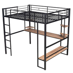 Bellemave® Full Size Loft Bed with Long Desk and Shelves - Bellemave