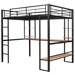 Bellemave® Full Size Loft Bed with Long Desk and Shelves - Bellemave