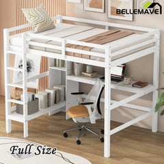 Bellemave® Full Size Loft Bed with Multifunction Shelves and Under - bed Desk - Bellemave