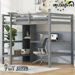 Bellemave® Full Size Loft Bed with Multifunction Shelves and Under - bed Desk - Bellemave